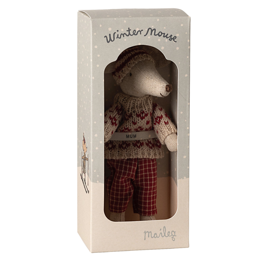 Maileg Winter Mouse with Ski Set, Mum - Red image 2