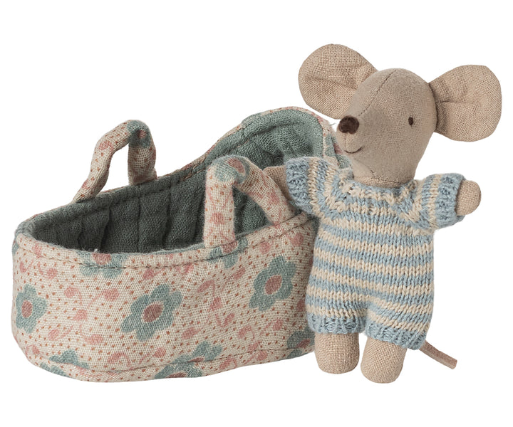 Maileg Baby mouse in carry cot - Blue image 0