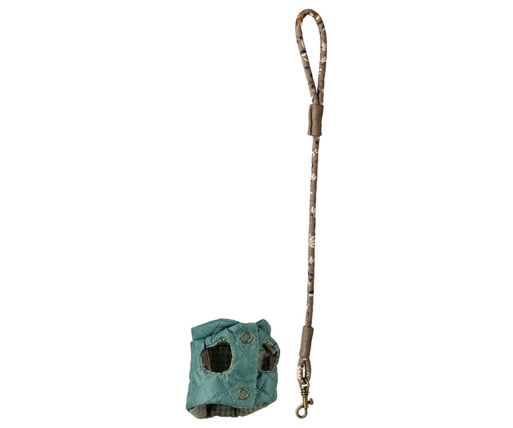 Maileg Pet supply, Harness and leash - Dark mint