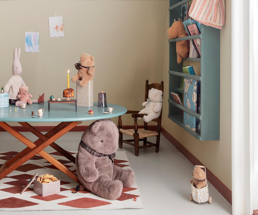 Maileg plush teddy bears styled in a European kitchen 