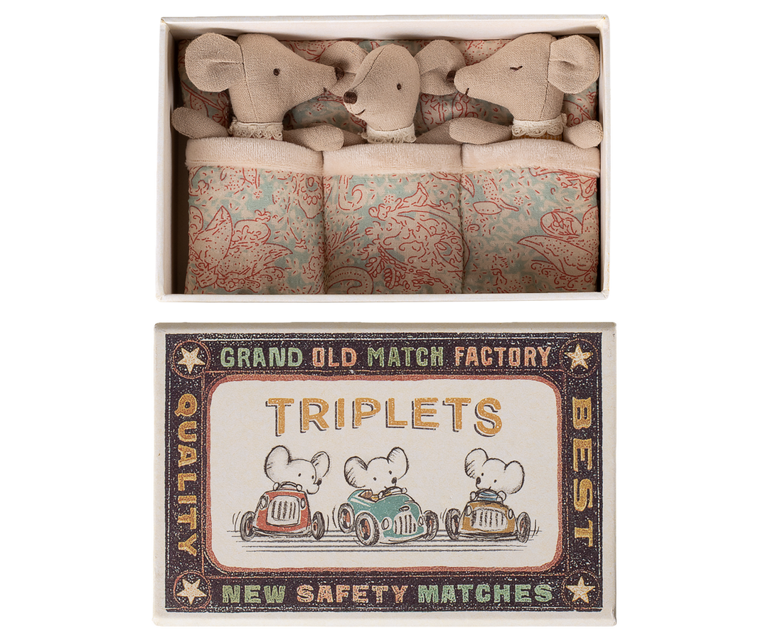 Maileg Triplets, Baby mice in matchbox - Checker