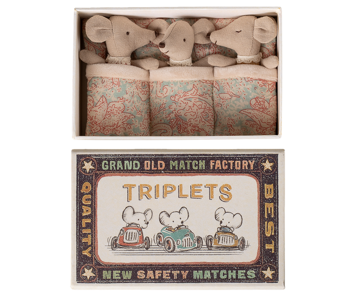 Maileg Triplets, Baby mice in matchbox - Checker