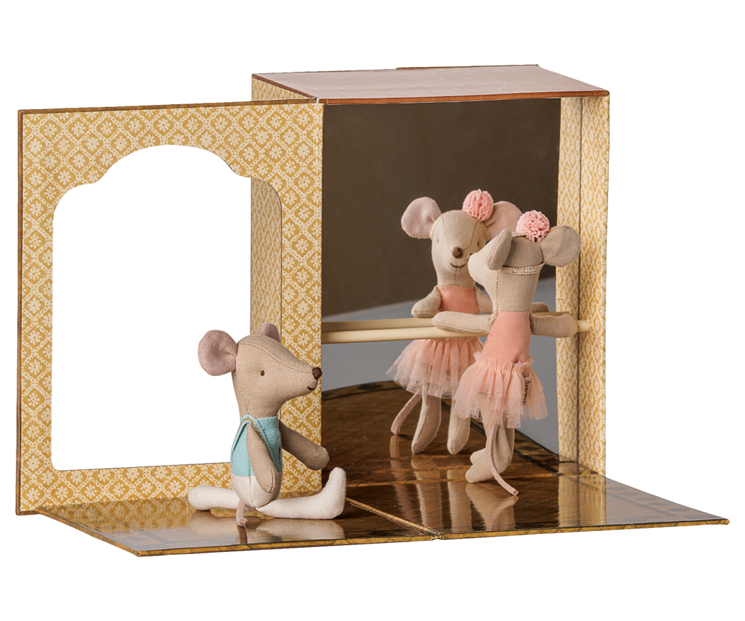 Maileg Ballet mice in dance studio, Little sister and brother