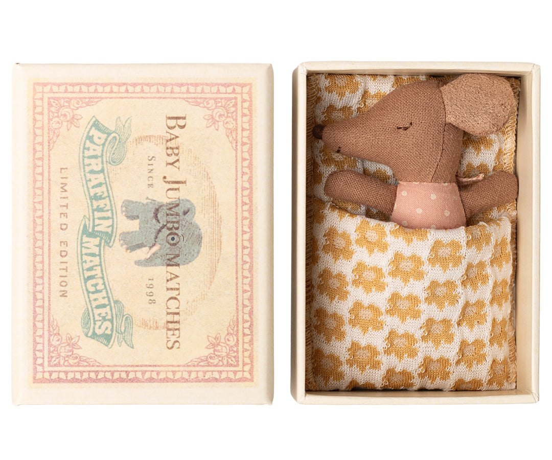 Maileg Sleepy wakey baby mouse in matchbox - Rose image 0