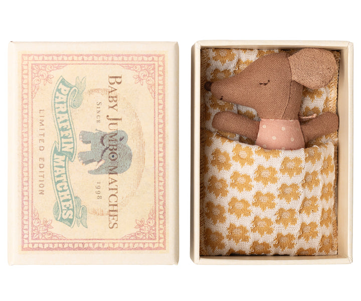 Maileg Sleepy wakey baby mouse in matchbox - Rose image 0
