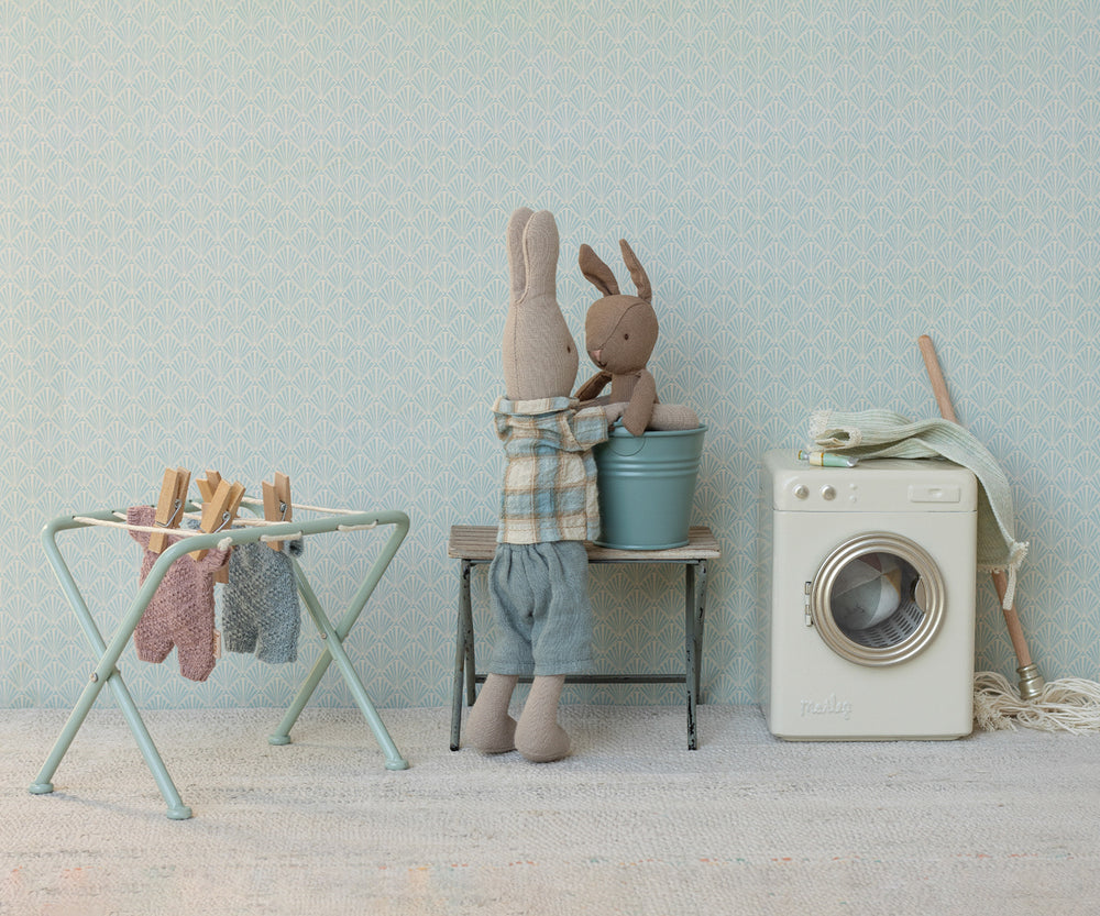 Maileg Rabbit, Micro - Brown - Blue knitted suit image 1