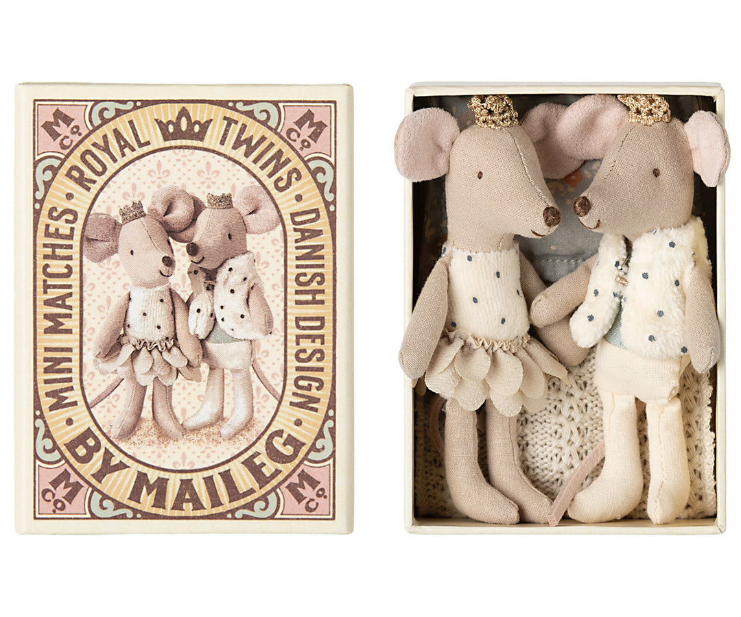 Maileg Royal Twin Mice, Little Sister & Brother in Matchbox image 0
