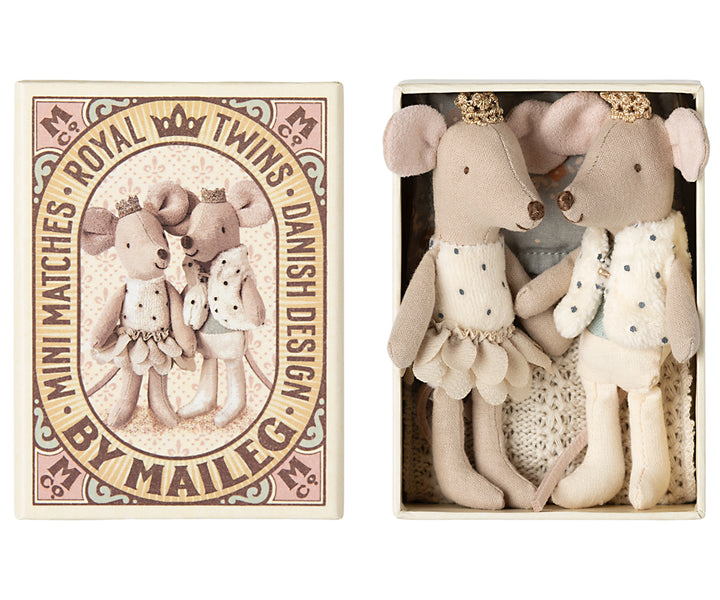Maileg Royal Twin Mice, Little Sister &amp; Brother in Matchbox image 0