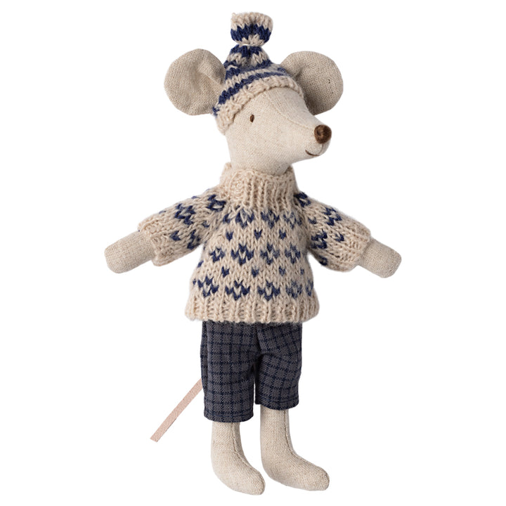 Maileg Winter Mouse with Ski Set, Dad - Blue image 1
