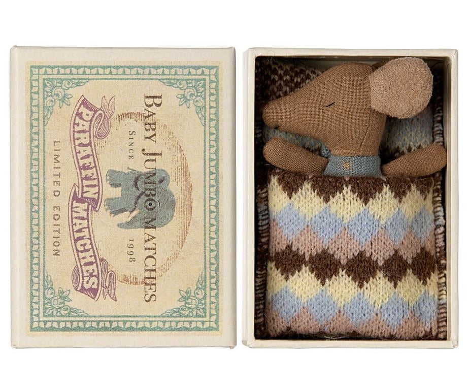 Maileg Sleepy Wakey Baby, Mouse - Blue image 1