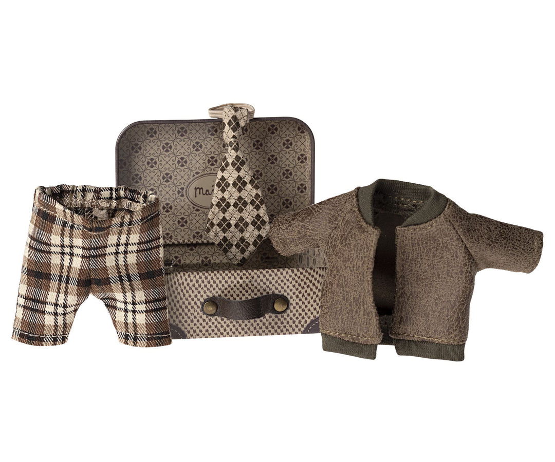 Maileg Jacket, Pants &amp; Tie in Suitcase, Mouse - Grandpa image 1