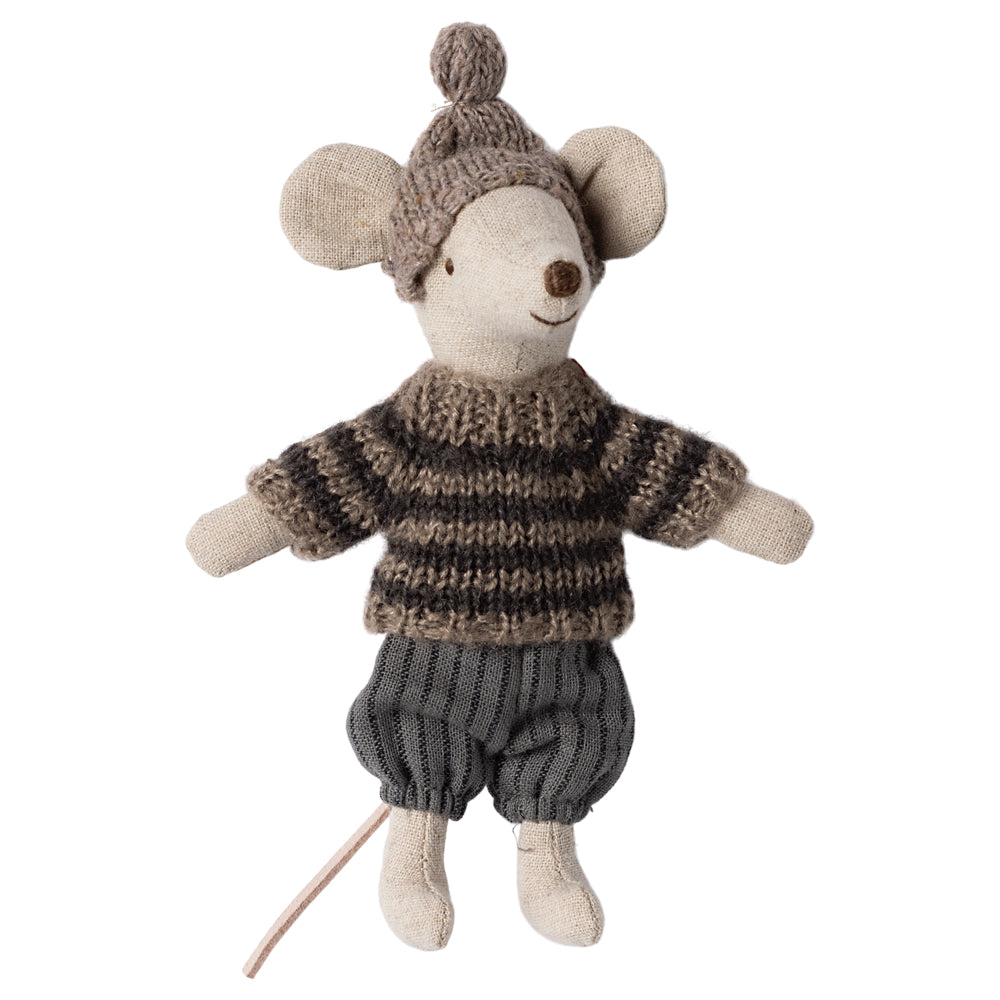 Maileg Winter Mouse with Ski Set, Big Brother - Grey image 1