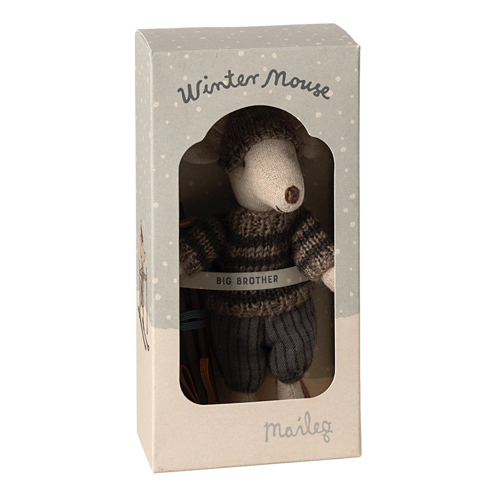 Maileg Winter Mouse with Ski Set, Big Brother - Grey image 2