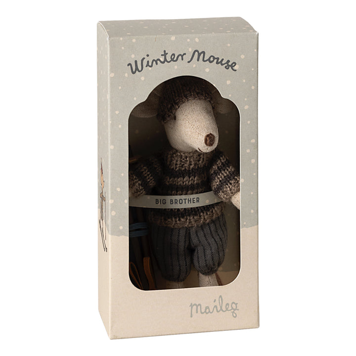 Maileg Winter Mouse with Ski Set, Big Brother - Grey image 2