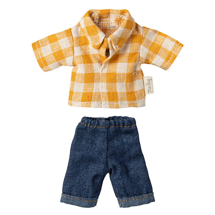 Maileg Yellow Checked Shirt &amp; Pants, Dad Mouse image 0