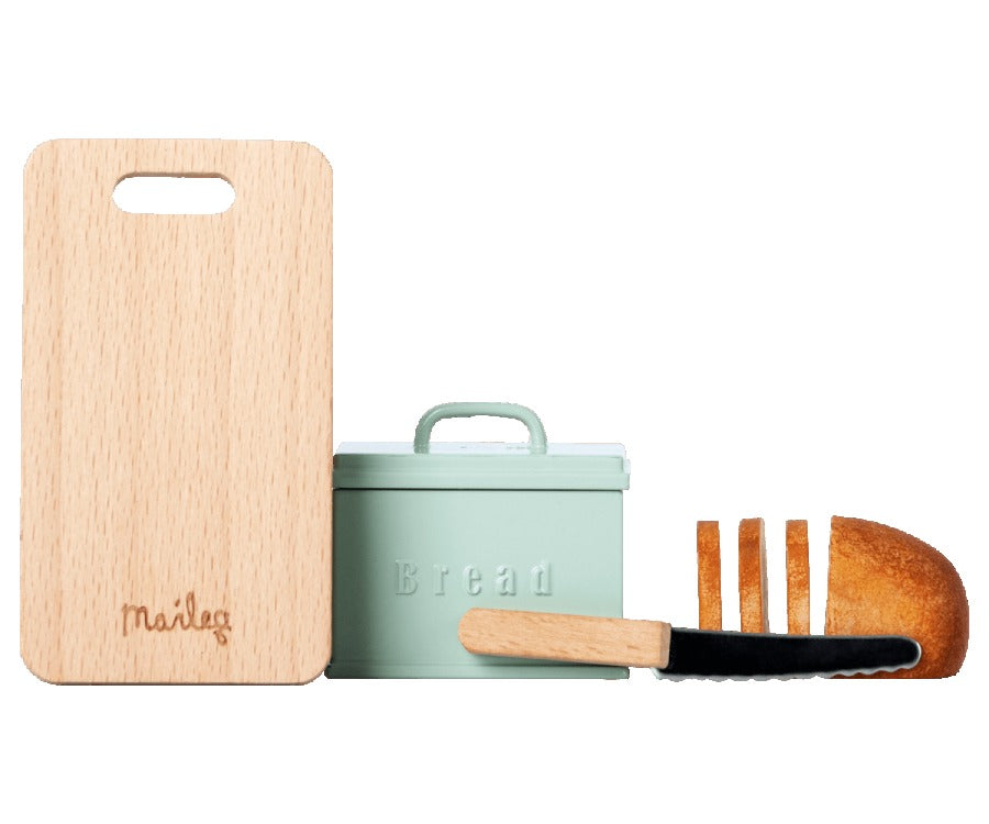 Maileg Bread Box with Bread, Knife, and Cutting Board image 1