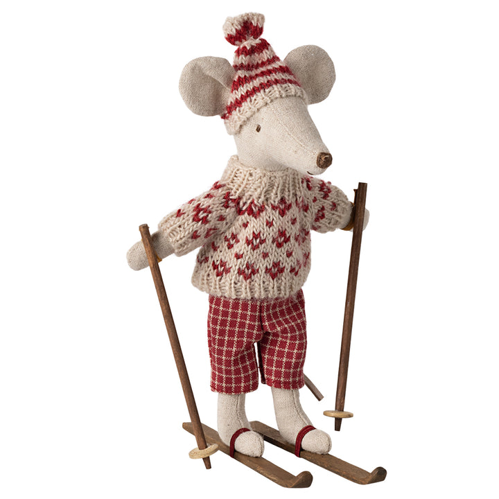 Maileg Winter Mouse with Ski Set, Mum - Red image 0