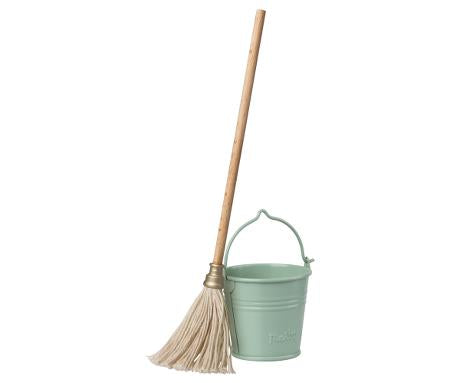 Maileg Bucket and mop, Miniature - Light blue image 0