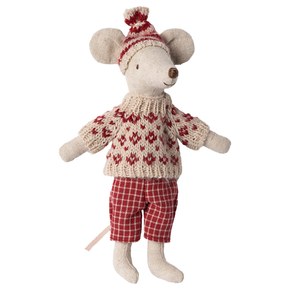 Maileg Winter Mouse with Ski Set, Mum - Red image 1