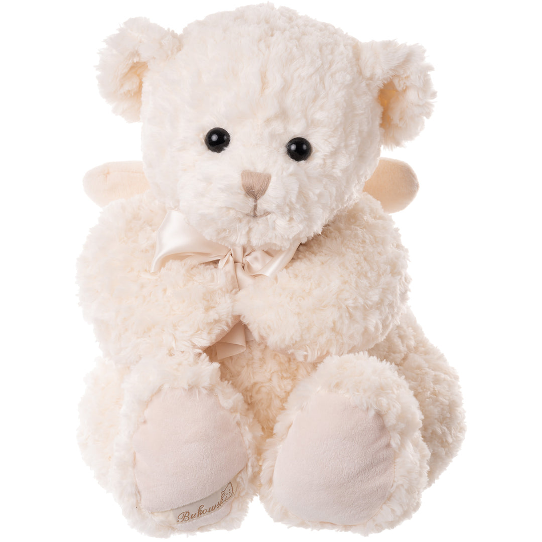 Bukowski Bears John My Guardian Angel cream plush teddy bear with soft fur, delicate angel wings, and a satin bow