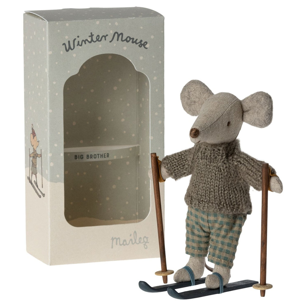 Maileg Winter Mouse with Ski Set, Big Brother image 1