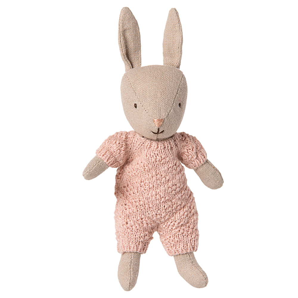 Maileg Rabbit, Micro - Sand - Rose knitted suit image 0