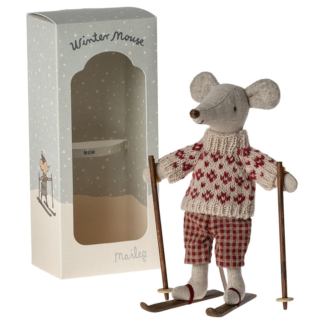 Maileg Winter Mouse with Ski Set, Mum image 1