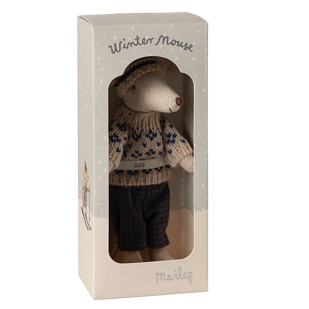 Maileg Winter Mouse with Ski Set, Dad - Blue image 2