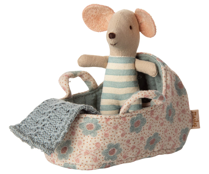 Maileg Carry cot, Baby mouse - Blue image 2