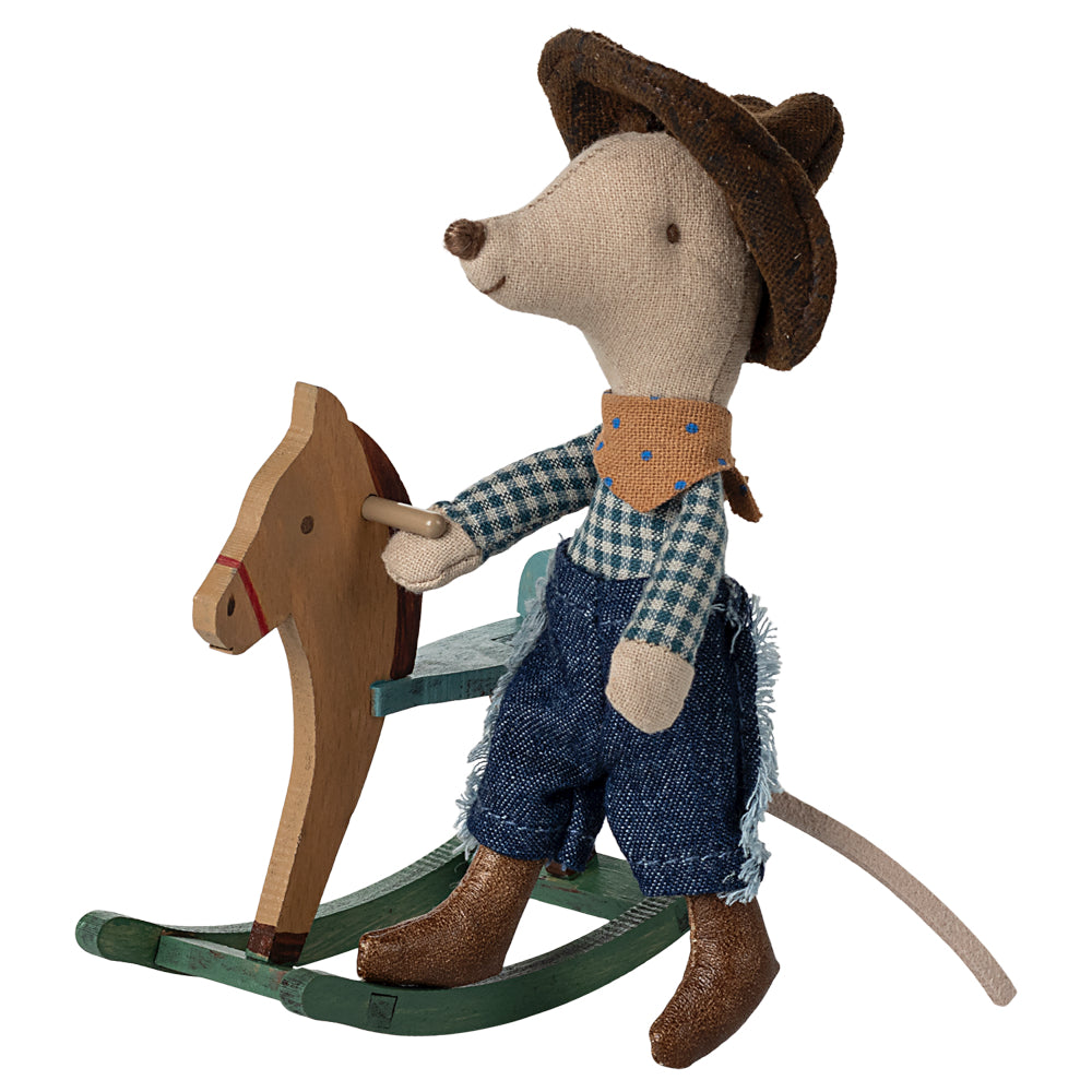 Maileg Cowboy Mouse on Rocking Horse, Little Brother image 0