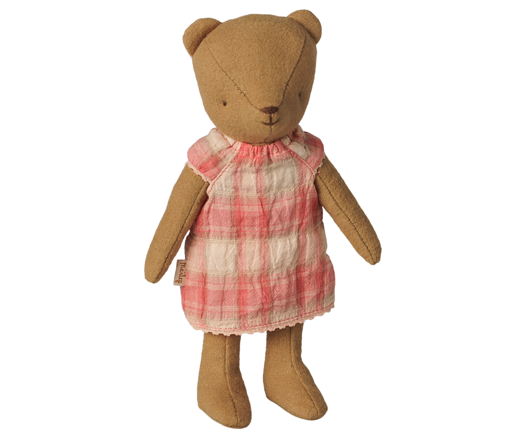Maileg Teddy Junior in coral dress