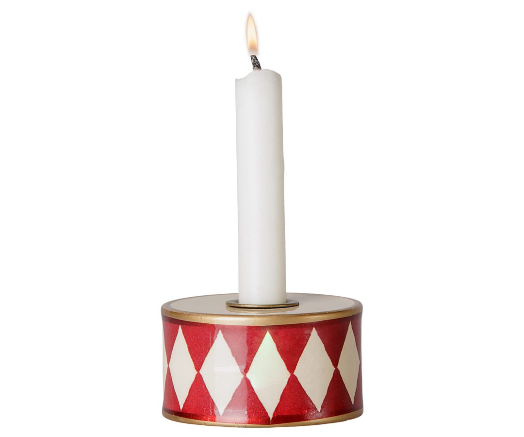 Maileg off-white and red drum candle holder with taper candle
