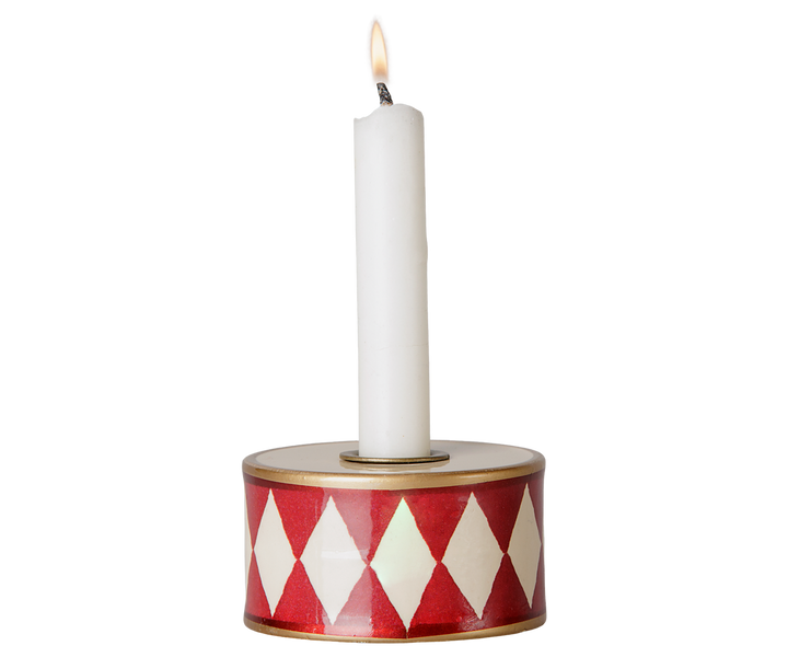 Maileg off-white and red drum candle holder with taper candle