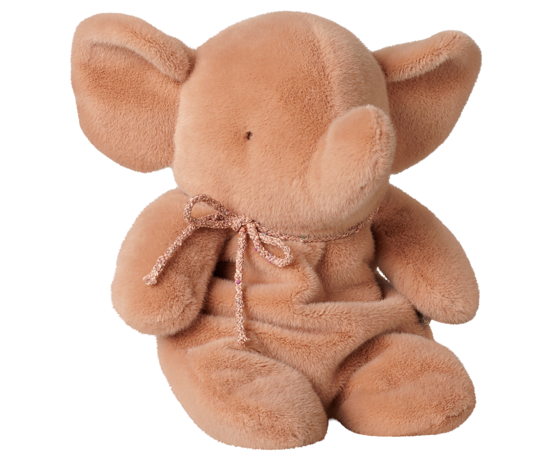 Maileg medium plush elephant in soft vintage rose with bow