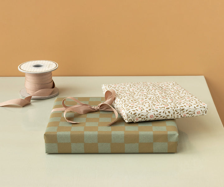 Maileg Gift wrap, 10 m - Checker - Mint/Ocher