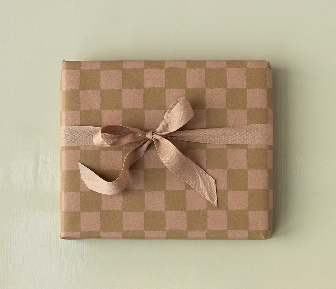 Maileg Gift wrap, 10 m - Checker - Rose/Ocher