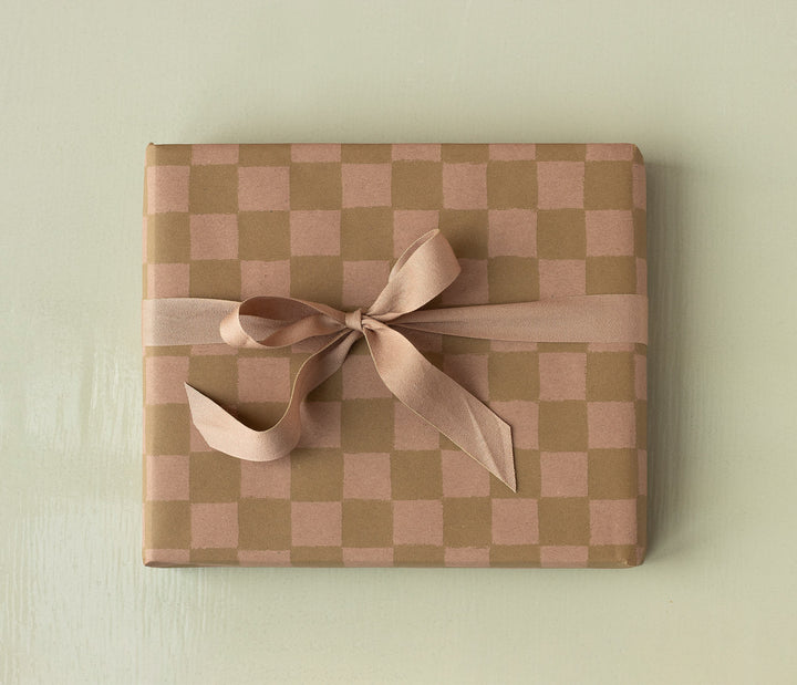 Maileg Gift wrap, 10 m - Checker - Rose/Ocher