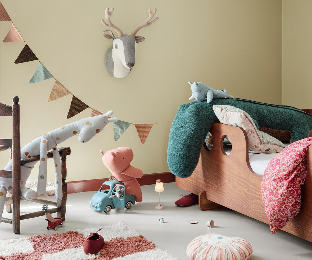 Maileg fabric reindeer wall decoration displayed in a charming room setting