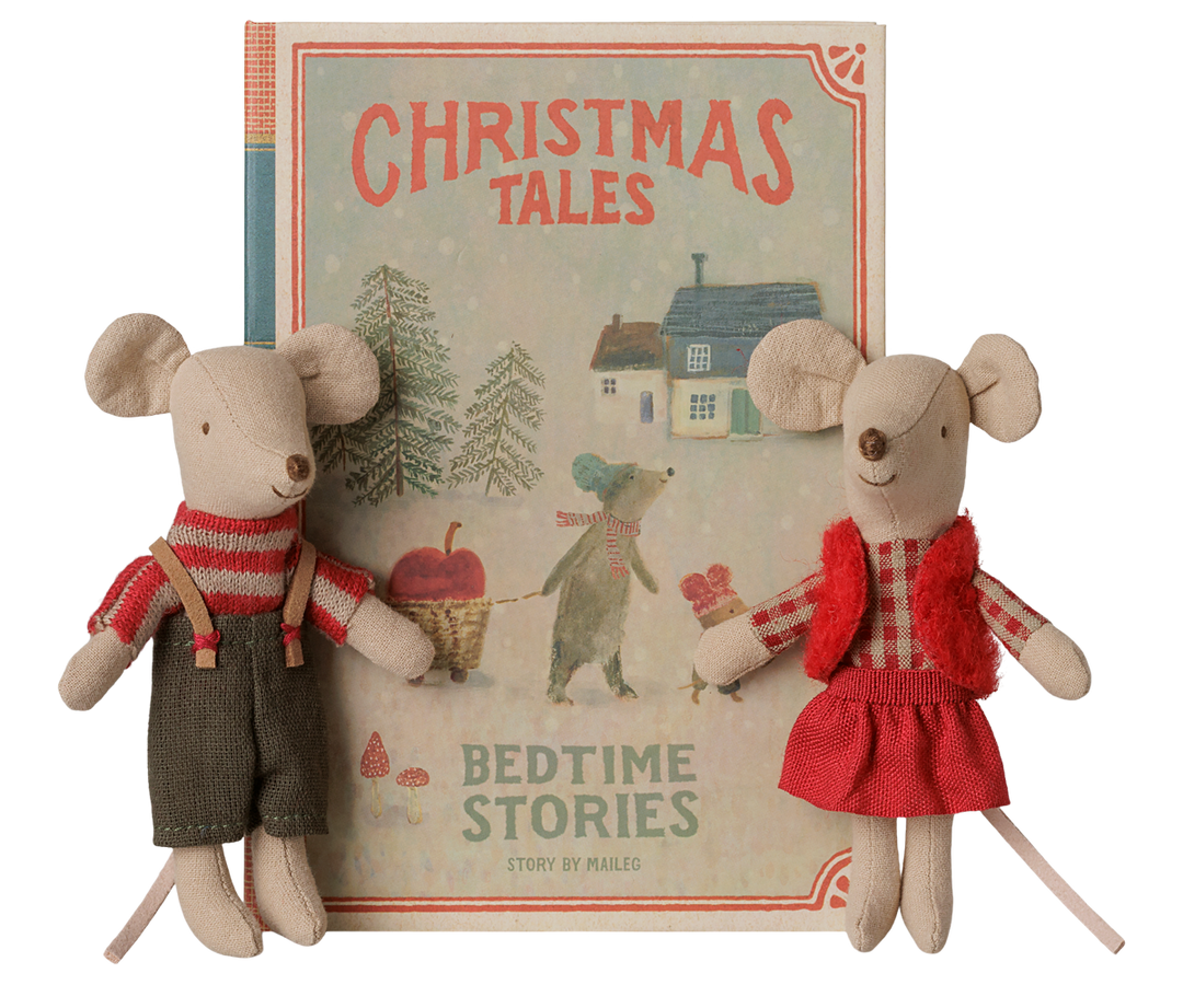 Maileg Christmas Twin Mice Little Sister and Brother with Christmas Tales book