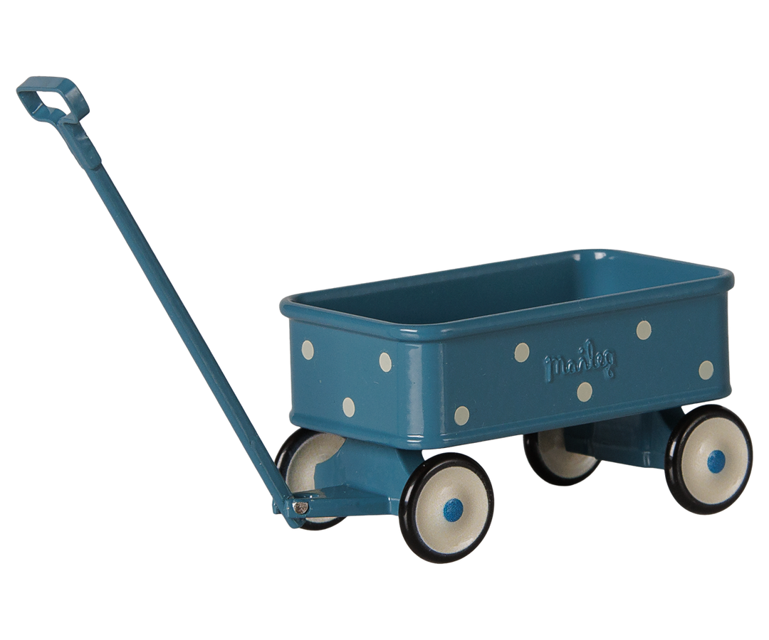 Maileg Blue polka dot metal wagon sized for Maileg mice